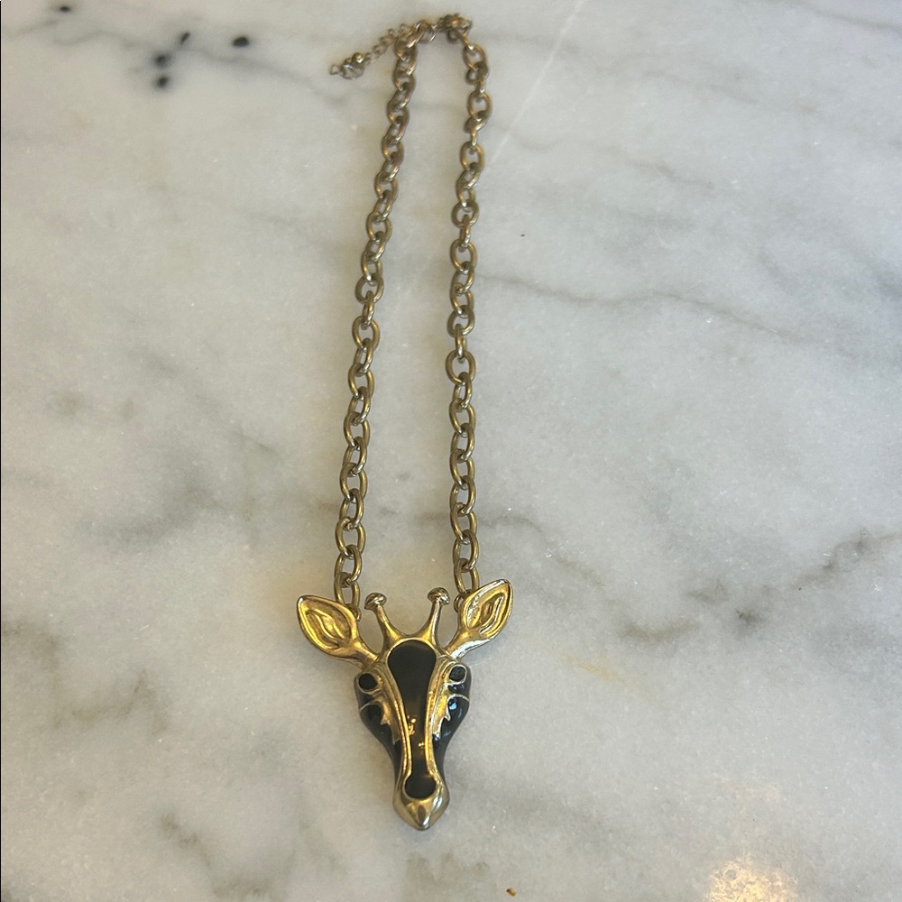 Brass and Black Giraffe Pendant Necklace